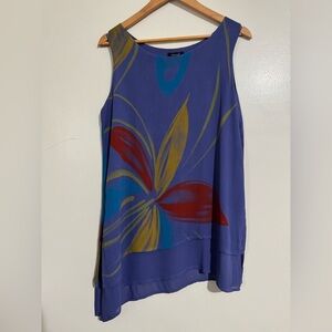 Animale Blue sleeveless Tunic with Red and Gold Floral Design USA M